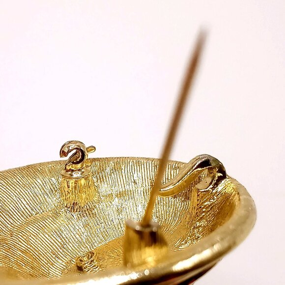 Vintage Sarah Coventry Brooch Pendant Malachite Gold Tone Green Striped Stone - Picture 9 of 12